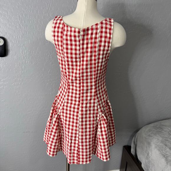 For Love & Lemons Scotch Bonnet Gingham Mini Dress, Red, L - Picture 3 of 5